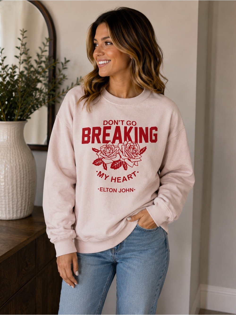 “Don’t go breaking my Heart” Graphic Sweatshirt with Bold Design